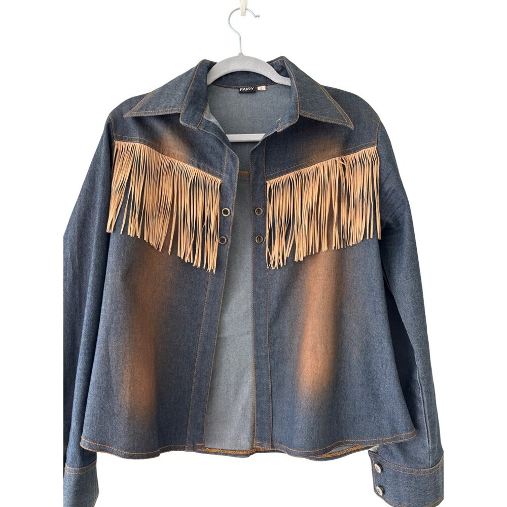 Fairy Brand Western Cowgirl Style Denim Fringe Jacket  - Small